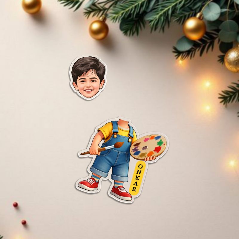 Personalized Artist Boy Bobblehead Caricature Standee with Battery Powered Shaking Head Feature Custom with Photo Acrylic & Name, Gift for Painter Artist & Painting Lovers